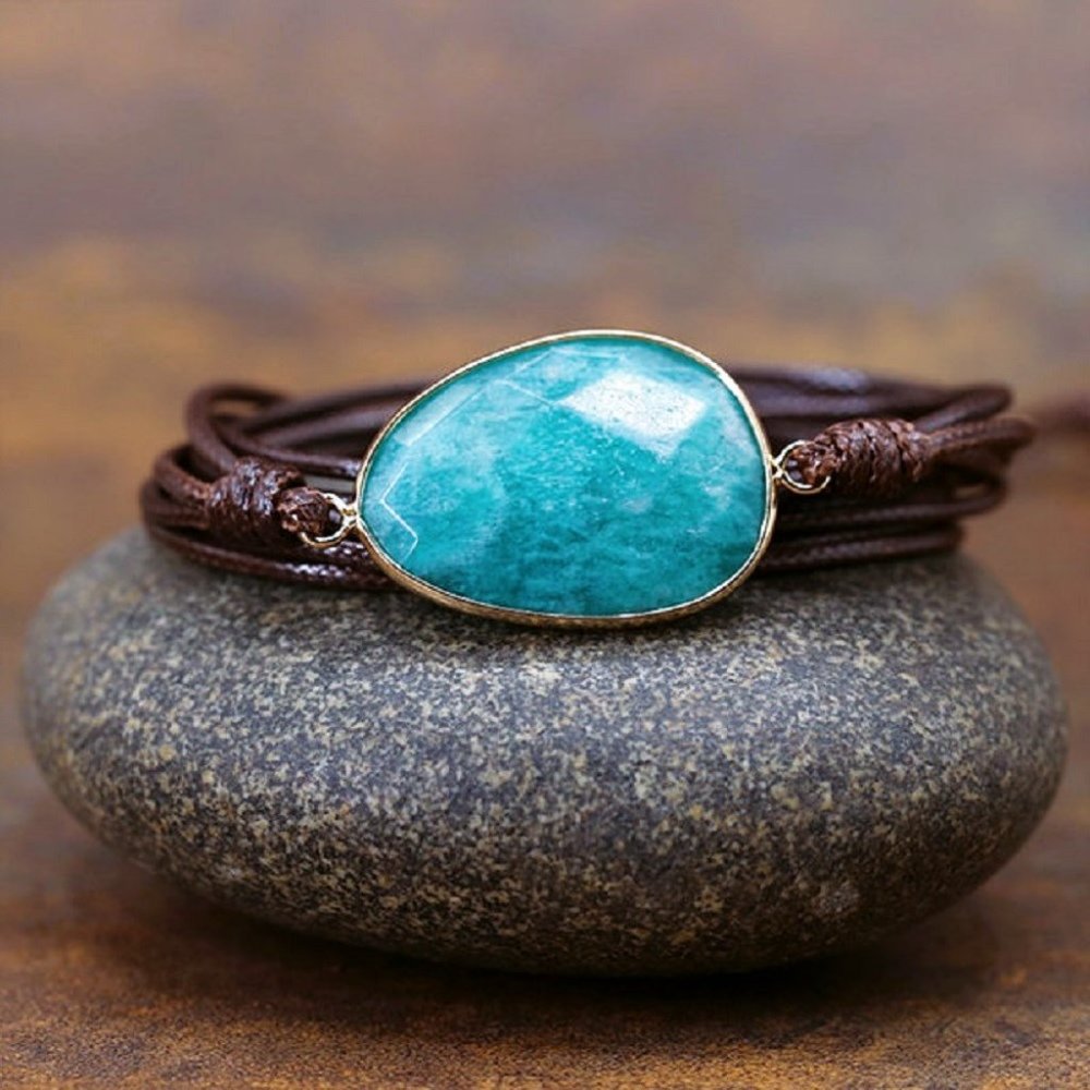 Natural Amazonite Stone Braided Wrapped Bracelet
